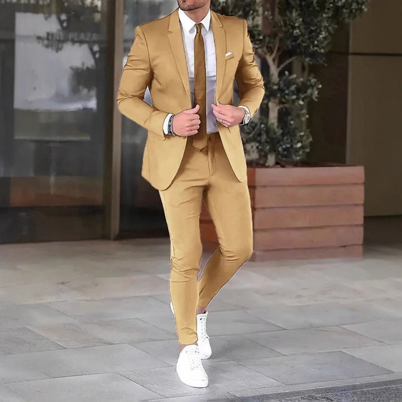 Men'S Casual Suit Suit Men'S Fashion Solid Color Slim-Fit Banquet Dress Suit Two Pieces One - Image 4